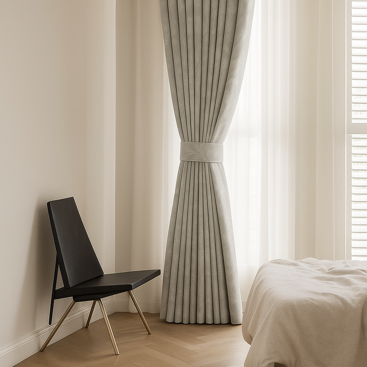 Luxury Linen Jacquard Curtains with Elegant Leaf Pattern – Custom Sizes & Blackout or Light-Filtering Options
