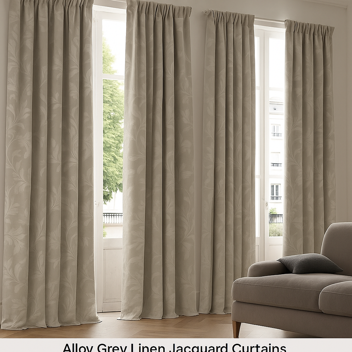 Luxury Linen Jacquard Curtains with Elegant Leaf Pattern – Custom Sizes & Blackout or Light-Filtering Options