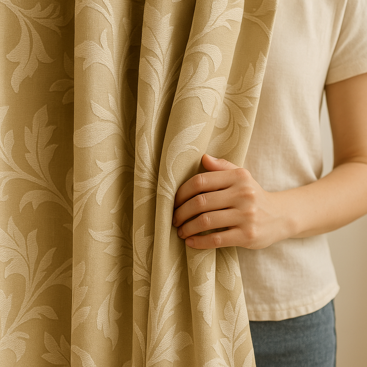 Luxury Linen Jacquard Curtains with Elegant Leaf Pattern – Custom Sizes & Blackout or Light-Filtering Options