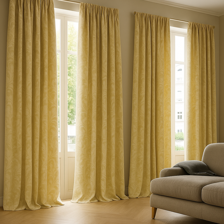 Luxury Linen Jacquard Curtains with Elegant Leaf Pattern – Custom Sizes & Blackout or Light-Filtering Options