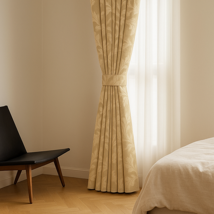 Luxury Linen Jacquard Curtains with Elegant Leaf Pattern – Custom Sizes & Blackout or Light-Filtering Options