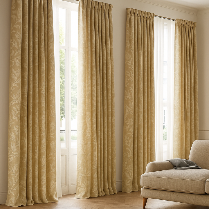 Luxury Linen Jacquard Curtains with Elegant Leaf Pattern – Custom Sizes & Blackout or Light-Filtering Options