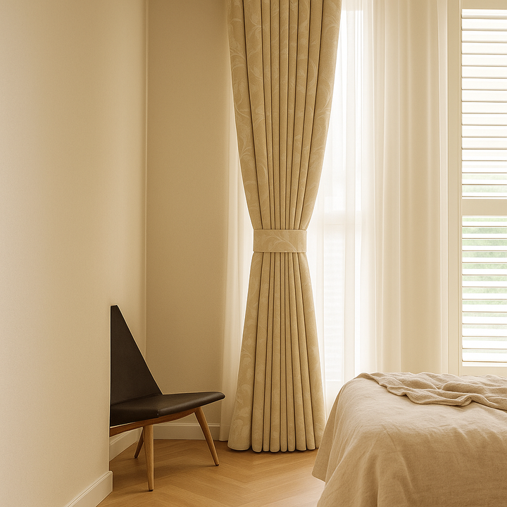 Luxury Linen Jacquard Curtains with Elegant Leaf Pattern – Custom Sizes & Blackout or Light-Filtering Options