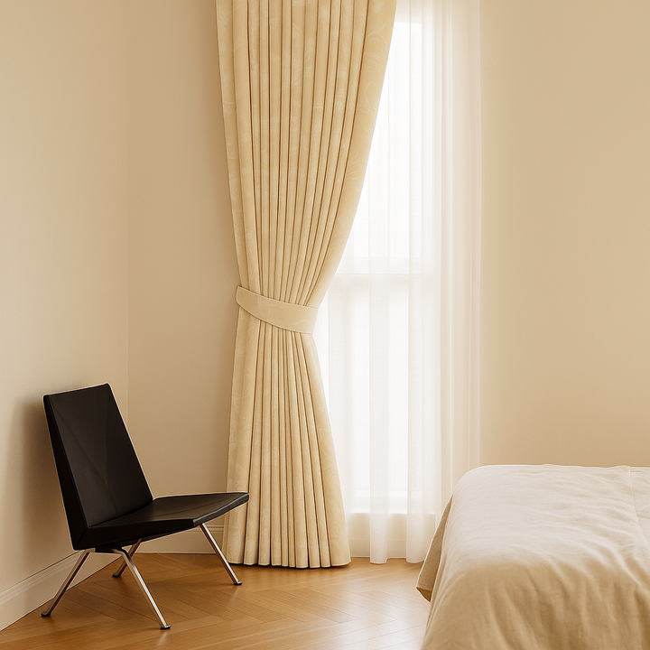 Luxury Linen Jacquard Curtains with Elegant Leaf Pattern – Custom Sizes & Blackout or Light-Filtering Options