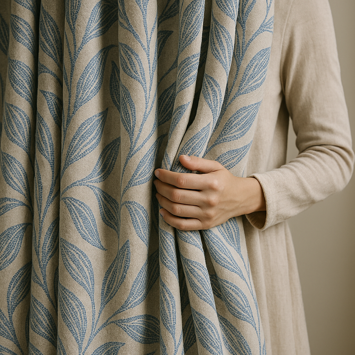 Luxury Linen Jacquard Curtains with Raised Leaf Pattern | Light-Filtering or Blackout Options | Custom Sizes