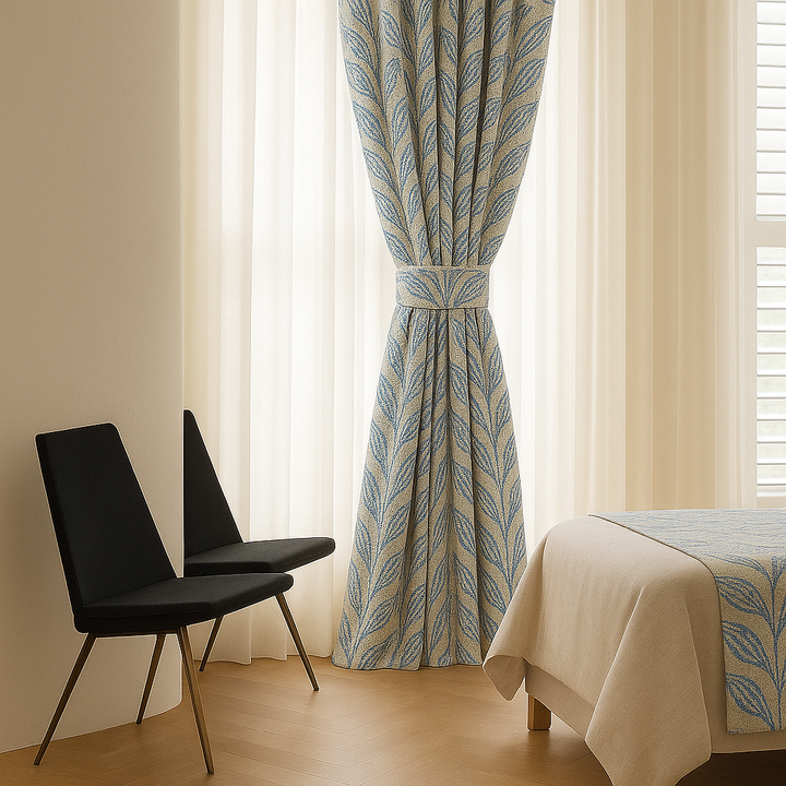 Luxury Linen Jacquard Curtains with Raised Leaf Pattern | Light-Filtering or Blackout Options | Custom Sizes