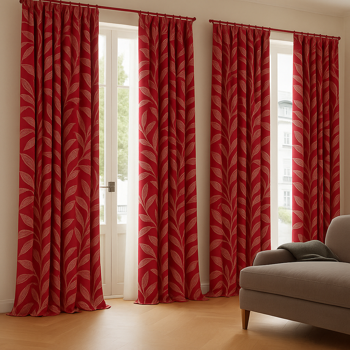 Luxury Linen Jacquard Curtains with Raised Leaf Pattern | Light-Filtering or Blackout Options | Custom Sizes