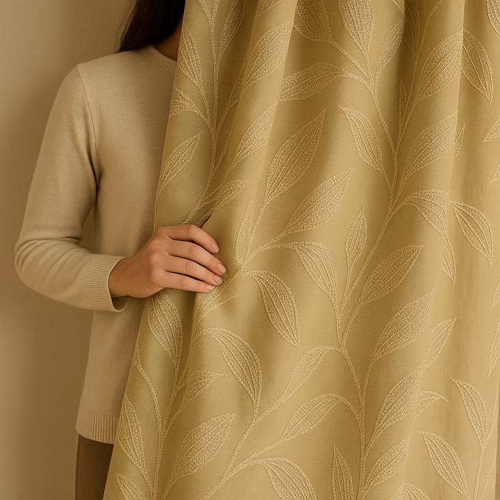 Luxury Linen Jacquard Curtains with Raised Leaf Pattern | Light-Filtering or Blackout Options | Custom Sizes