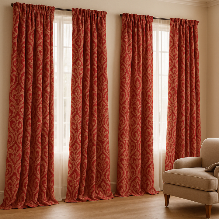 Luxury Linen Damask Jacquard Curtains – Made-to-Measure | Blackout / Cotton Lined