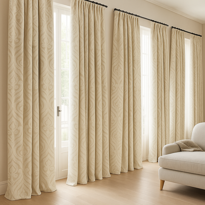 Luxury Linen Damask Jacquard Curtains – Made-to-Measure | Blackout / Cotton Lined