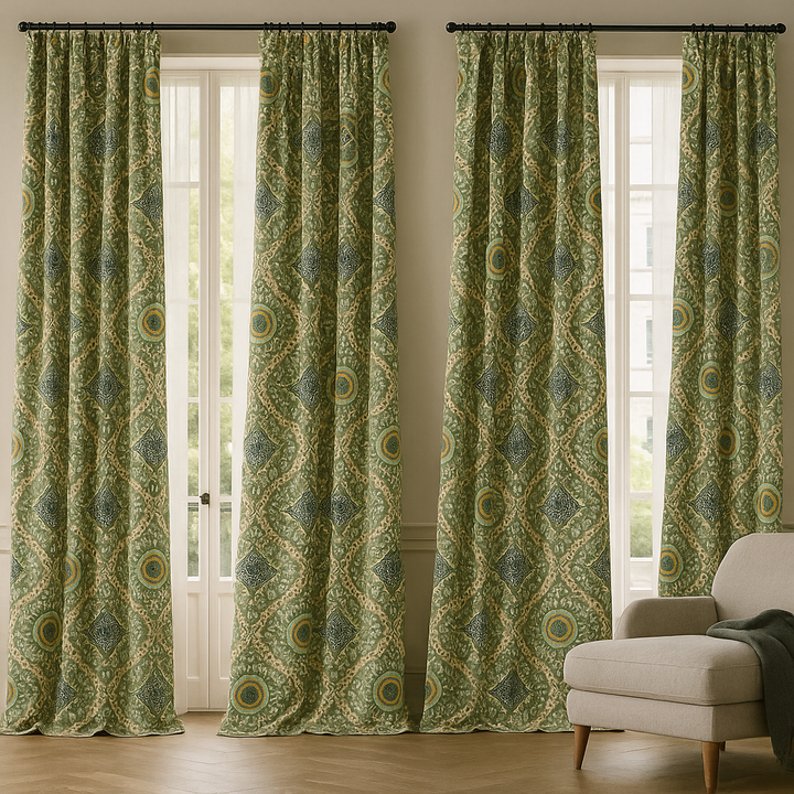Luxury Suzani Embroidered GOTS Linen Curtains – Made-to-Measure | Blackout or Light-Filtering | Single Panel or Pair