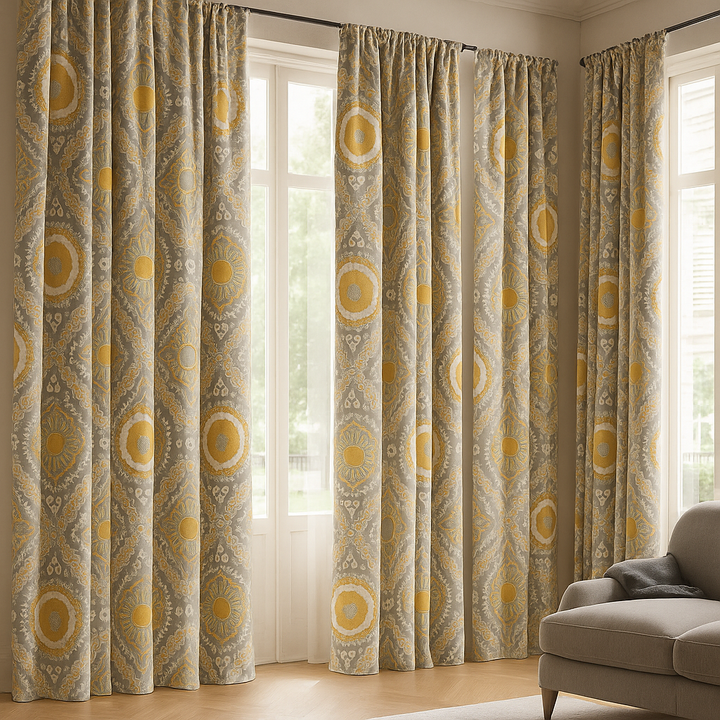Luxury Suzani Embroidered GOTS Linen Curtains – Made-to-Measure | Blackout or Light-Filtering | Single Panel or Pair