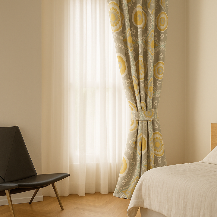 Luxury Suzani Embroidered GOTS Linen Curtains – Made-to-Measure | Blackout or Light-Filtering | Single Panel or Pair