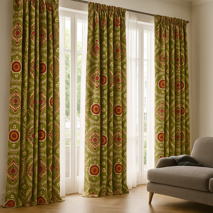 Luxury Suzani Embroidered GOTS Linen Curtains – Made-to-Measure | Blackout or Light-Filtering | Single Panel or Pair