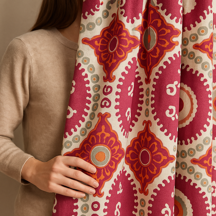 Luxury Suzani Embroidered GOTS Linen Curtains – Made-to-Measure | Blackout or Light-Filtering | Single Panel or Pair