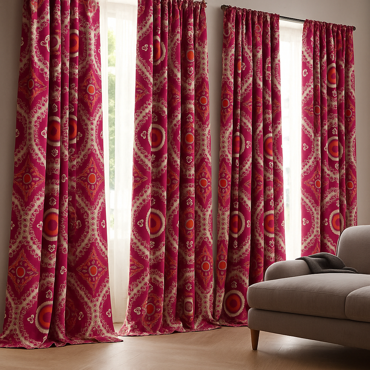 Luxury Suzani Embroidered GOTS Linen Curtains – Made-to-Measure | Blackout or Light-Filtering | Single Panel or Pair