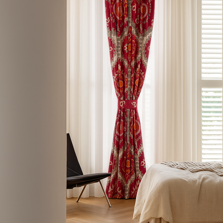 Luxury Suzani Embroidered GOTS Linen Curtains – Made-to-Measure | Blackout or Light-Filtering | Single Panel or Pair