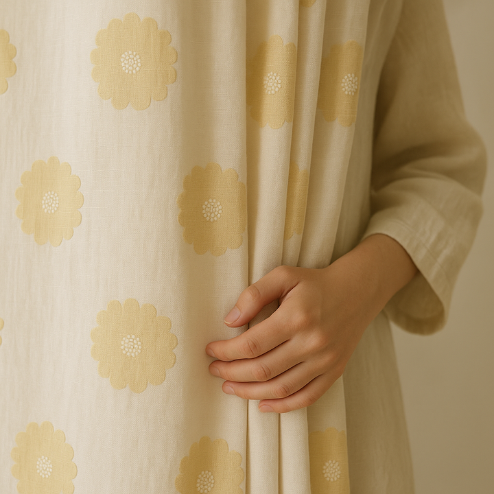 Organic Linen Embroidered Floral-Dot Curtains | Custom Sizes | Blackout & Light-Filtering Liners | GOTS & OEKO-TEX