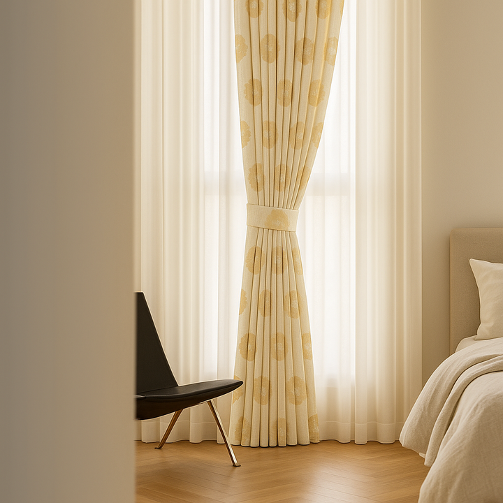 Organic Linen Embroidered Floral-Dot Curtains | Custom Sizes | Blackout & Light-Filtering Liners | GOTS & OEKO-TEX