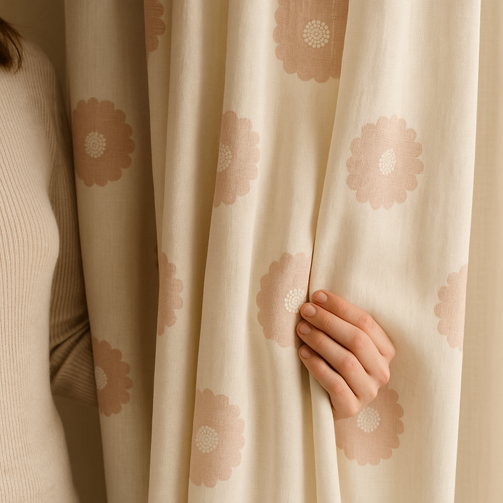Organic Linen Embroidered Floral-Dot Curtains | Custom Sizes | Blackout & Light-Filtering Liners | GOTS & OEKO-TEX