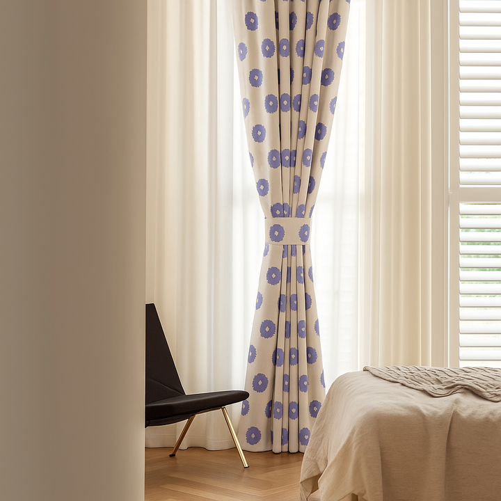 Organic Linen Embroidered Floral-Dot Curtains | Custom Sizes | Blackout & Light-Filtering Liners | GOTS & OEKO-TEX