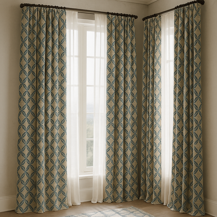 Custom Star Lattice Embroidered Organic Linen Curtains – Single Panel or Pair, Light-Filtering Cotton or 100 % Blackout Liner