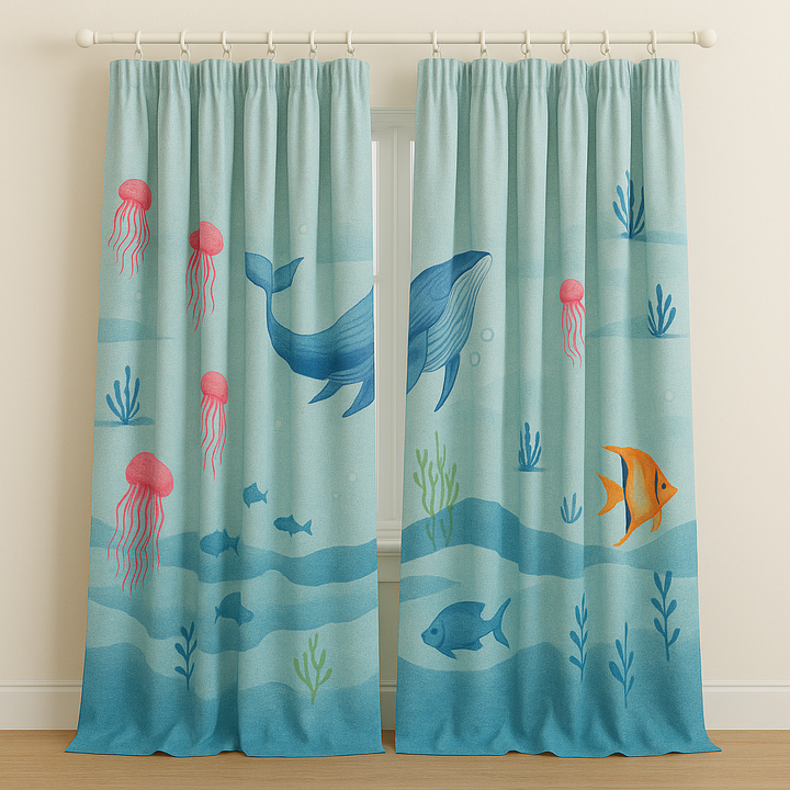 Ocean Adventure Pure Linen Curtains for Kids – Custom Sizes, Blackout or Light Filtering, Single or Pair