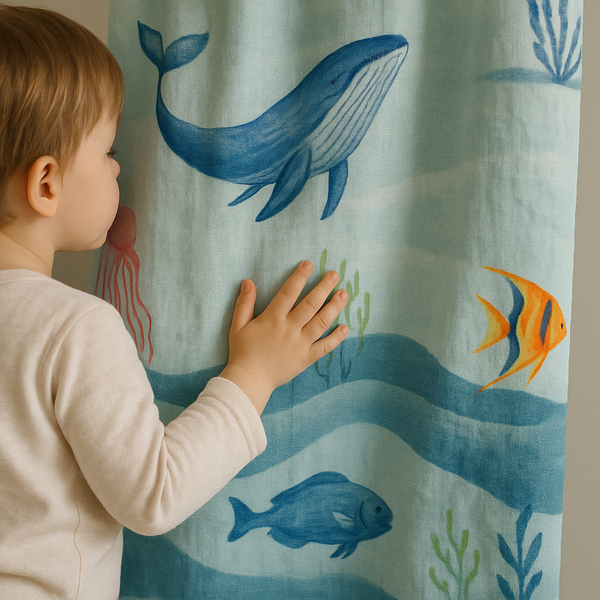 Ocean Adventure Pure Linen Curtains for Kids – Custom Sizes, Blackout or Light Filtering, Single or Pair