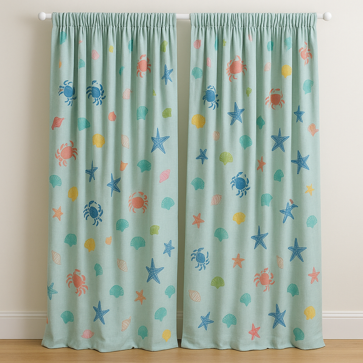 Sea Life Linen Curtains for Kids – Custom Sizes | Light Filtering or 100% Blackout Liner | Rod Pocket, Back Tabs, Grommets or Hooks Top