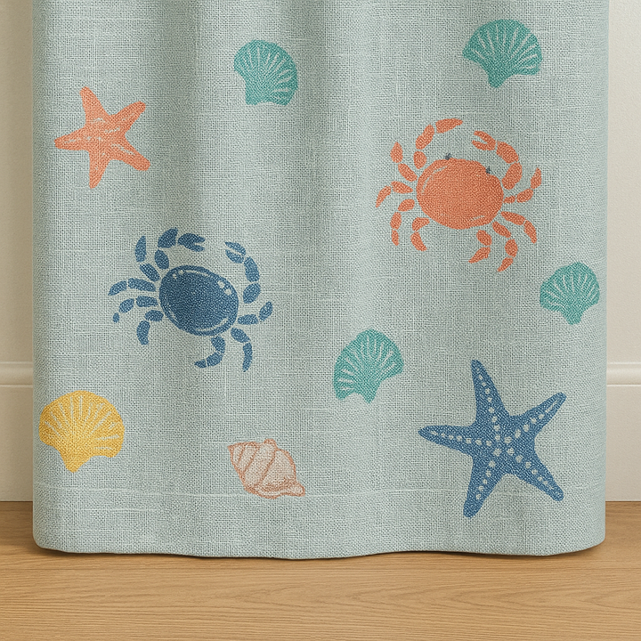 Sea Life Linen Curtains for Kids – Custom Sizes | Light Filtering or 100% Blackout Liner | Rod Pocket, Back Tabs, Grommets or Hooks Top
