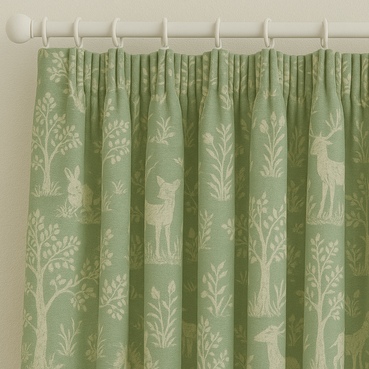 Sage Green Linen Curtains with Animal & Nature Print | Custom Sizes | Blackout & Light Filtering Options | Rod & Track Compatible