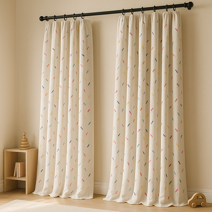 Luxury Linen Embroidered Curtains for Kids Room & Nursery – Single or Pair – Blackout & Light Filtering – Custom Sizes – Rod & Track Compatible