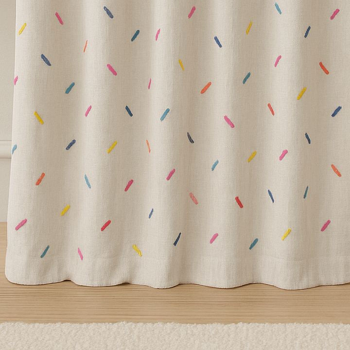 Luxury Linen Embroidered Curtains for Kids Room & Nursery – Single or Pair – Blackout & Light Filtering – Custom Sizes – Rod & Track Compatible