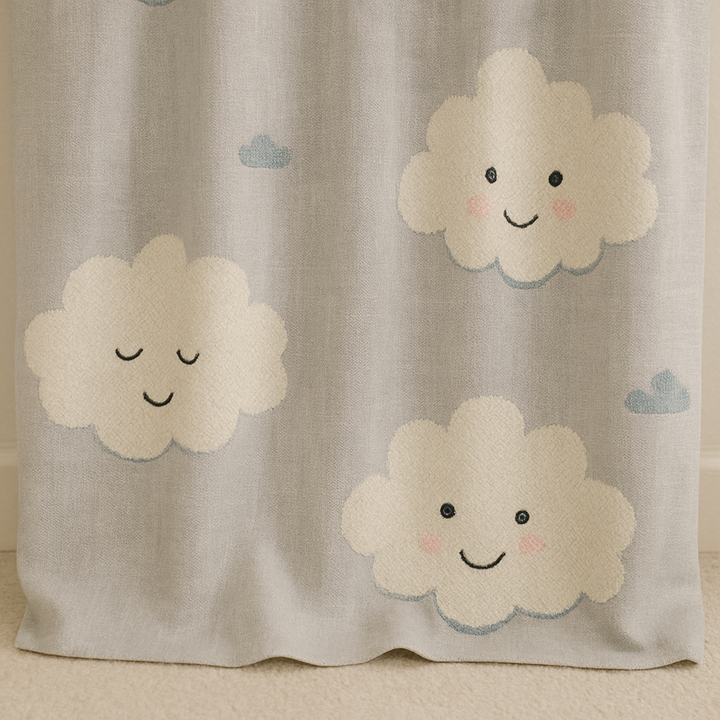 Kids Linen Curtains with Cute Clouds & Sun Embroidery | Extra Wide & Long | Blackout & Light Filtering Options | Custom Sizes | Nursery & Children’s Room Drapes