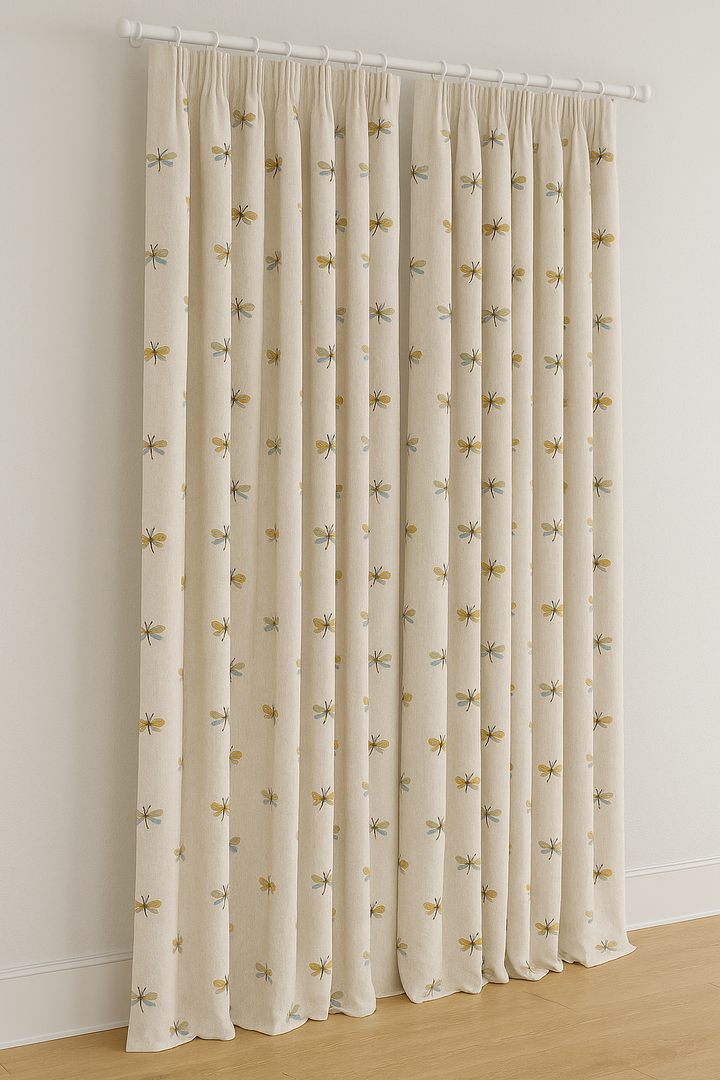 Embroidered Dragonfly Pure Linen Curtains for Kids Room – Custom Sizes, Blackout or Cotton Lined Options