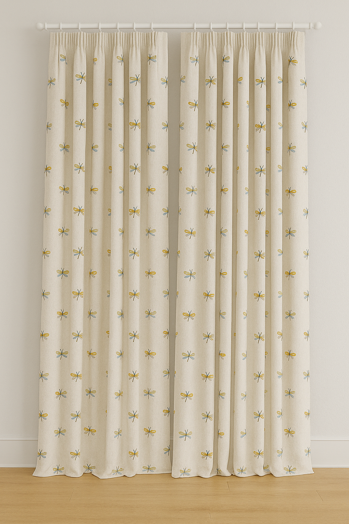 Embroidered Dragonfly Pure Linen Curtains for Kids Room – Custom Sizes, Blackout or Cotton Lined Options