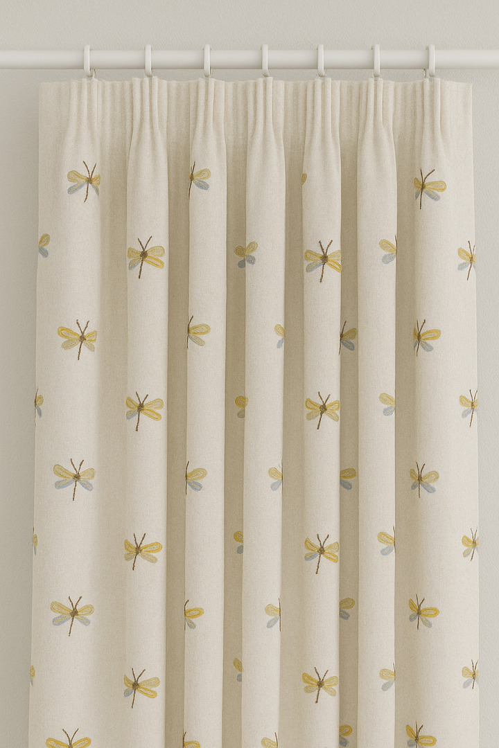 Embroidered Dragonfly Pure Linen Curtains for Kids Room – Custom Sizes, Blackout or Cotton Lined Options