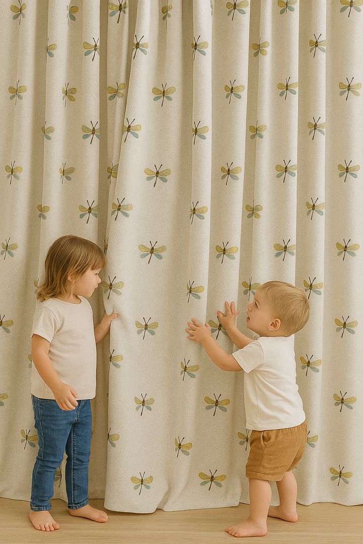 Embroidered Dragonfly Pure Linen Curtains for Kids Room – Custom Sizes, Blackout or Cotton Lined Options