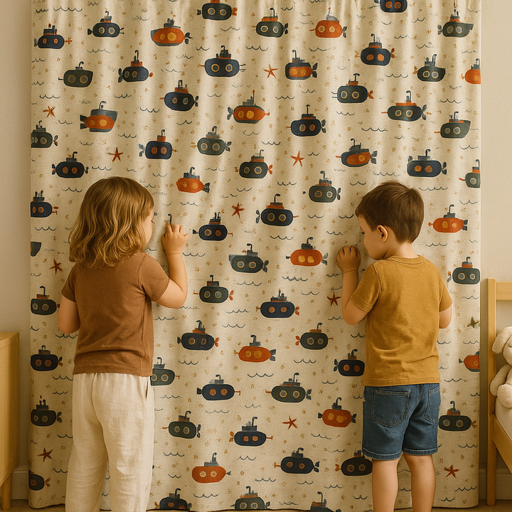 Submarine Adventure Cotton Kids Curtains – Nautical Underwater Drapes, Light-Filtering or 100 % Blackout