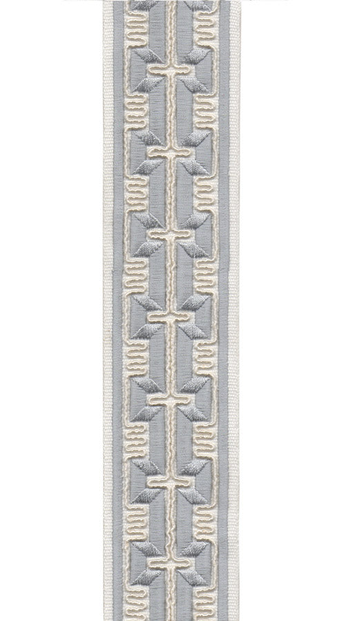 Geometric Embroidered Greek Key Trim | 6cm Wide Cotton Canvas Border Tape | Curtain, Cushion & Craft Trimming by the Metre Ivory Ash