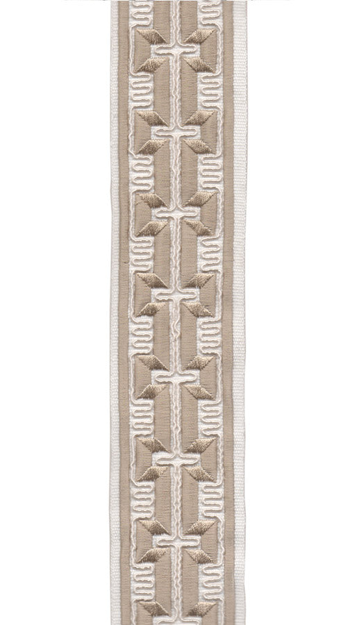 Geometric Embroidered Greek Key Trim | 6cm Wide Cotton Canvas Border Tape | Curtain, Cushion & Craft Trimming by the Metre Ivory Copper