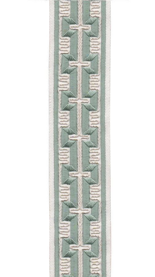 Geometric Embroidered Greek Key Trim | 6cm Wide Cotton Canvas Border Tape | Curtain, Cushion & Craft Trimming by the Metre Ivory Spa
