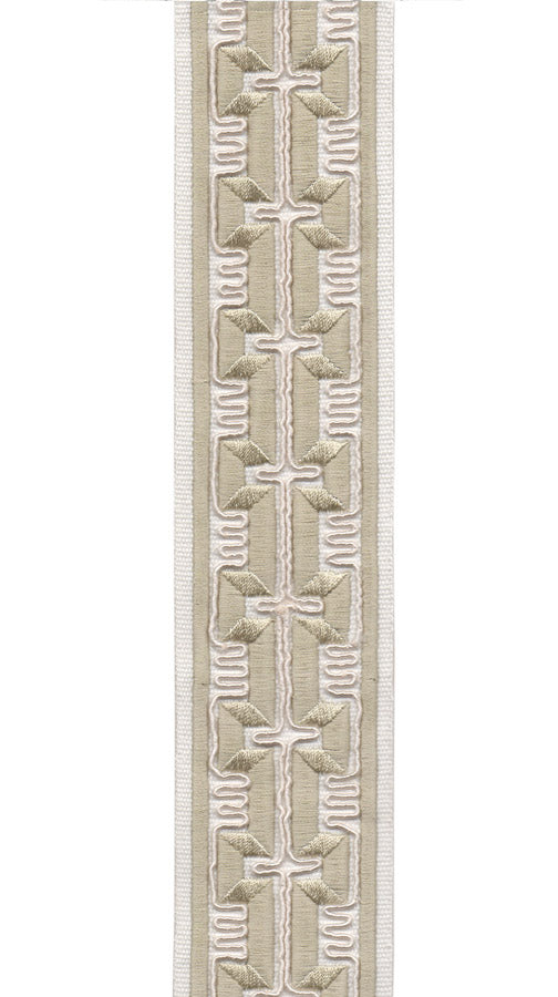 Geometric Embroidered Greek Key Trim | 6cm Wide Cotton Canvas Border Tape | Curtain, Cushion & Craft Trimming by the Metre Ivory Wafer