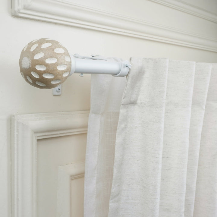 White Double Curtain Pole Set with Fluted Ball Finials - Extendable, Telescopic, Rustproof - 71-122cm, 122-224cm, 213-366cm