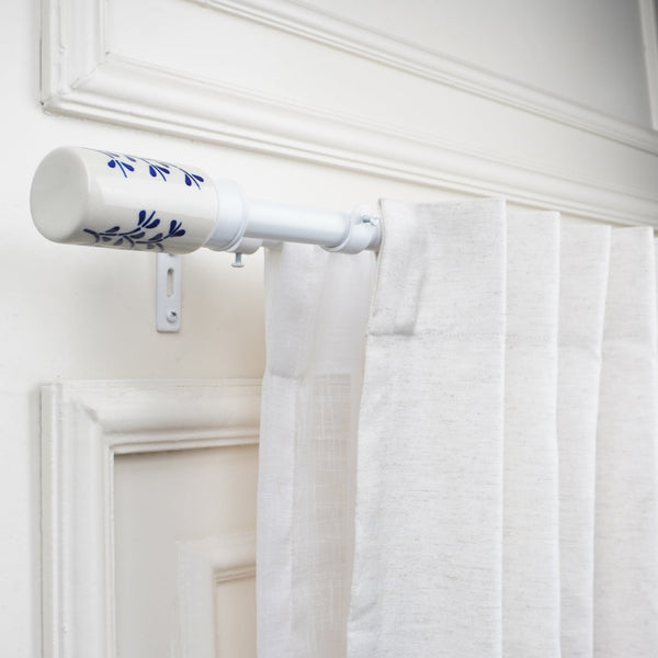 White Double Curtain Pole | Extendable & Adjustable | 28-144 Inch | Includes Ceramic Finials