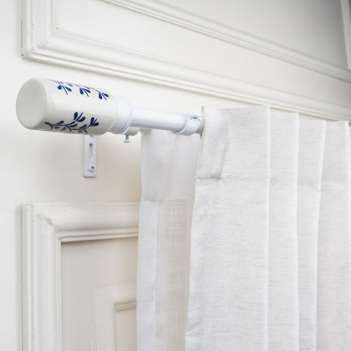 White Double Curtain Pole | Extendable & Adjustable | 28-144 Inch | Includes Ceramic Finials