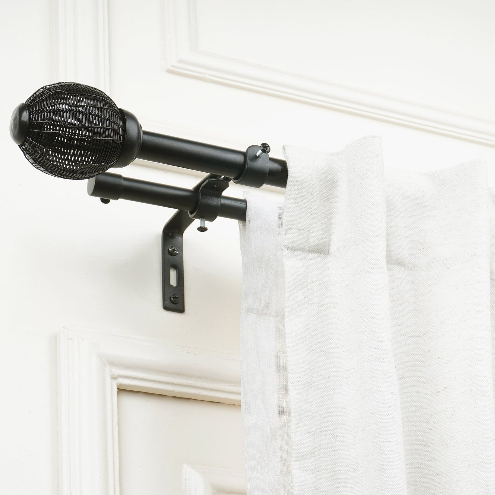 Double Curtain Pole | Matt Black | Extendable & Adjustable | 28-144 Inch | Includes Ball Finials