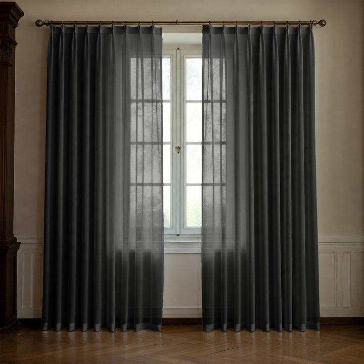 Dark Grey Linen Sheer Curtains - Triple Pinch Pleat - Made to Measure