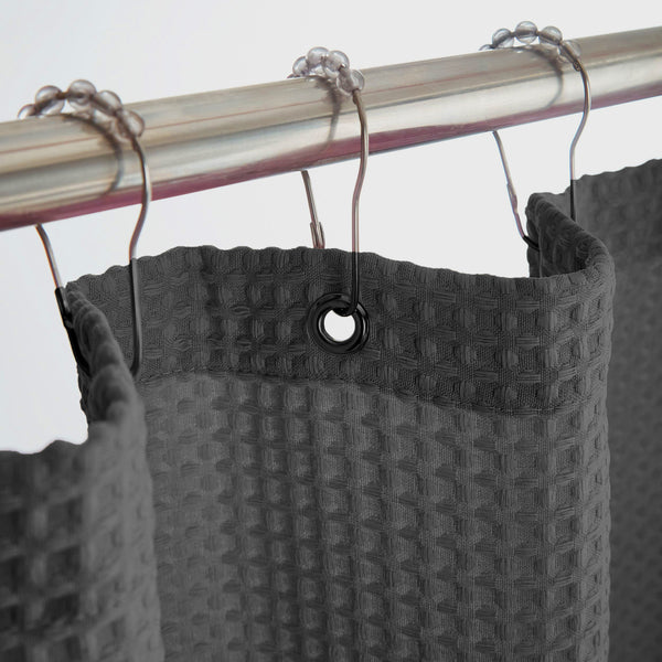 Dark Grey Organic Cotton Waffle Shower Curtain | Modern Bathroom | Quick Dry