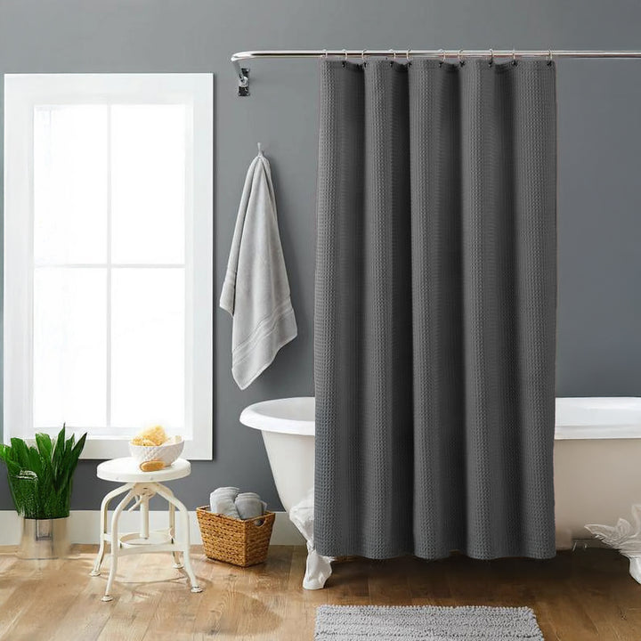 Dark Grey Organic Cotton Waffle Shower Curtain | Modern Bathroom | Quick Dry